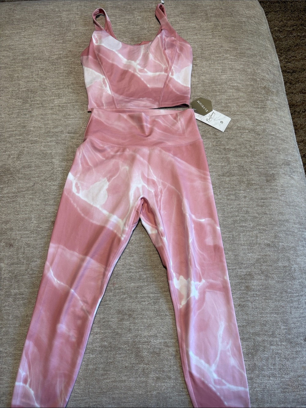 Buffalo David Bitton Pink Marble Print Leggings & Crop Top Set